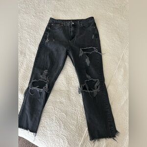 Topshop Edgy Distressed Black Straight Leg Jeans